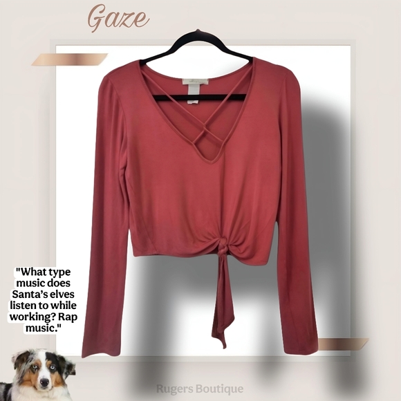 🌿Gaze Women's Small Deep Dusty Rose Crop Top with Crisscross Bodice - Picture 9 of 10